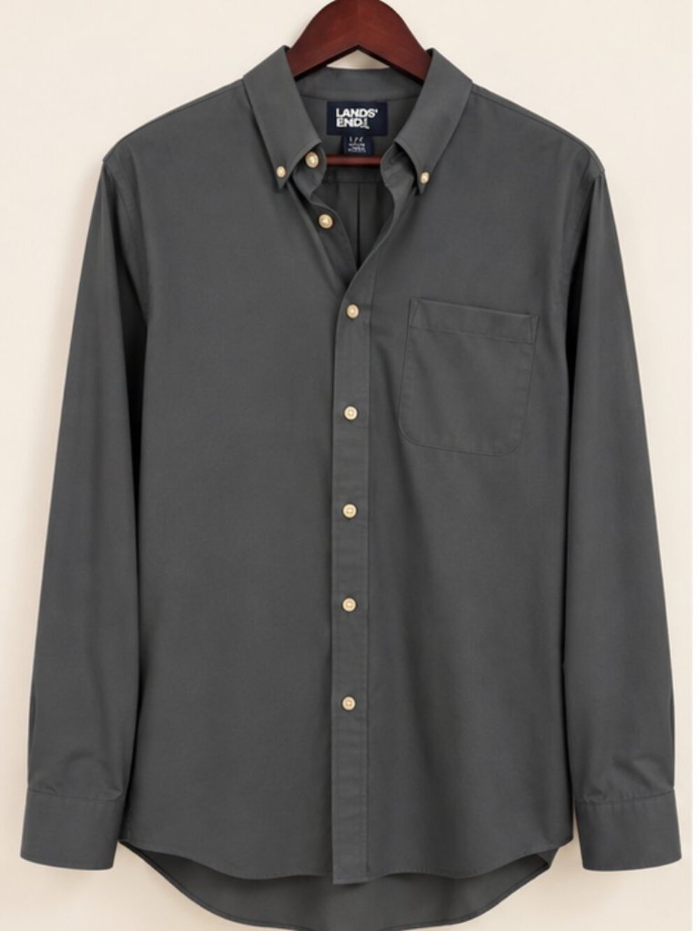 Lands' End No Iron Broadcloth Button Down Shirt in Gray Sz L Tall